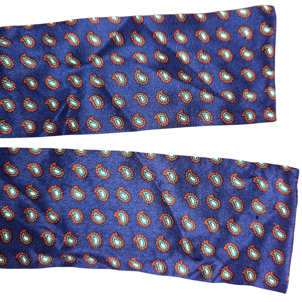 Navy Blue Tie Bow Cravat with Paisley Green & Red spot 46" x 2.5" Vintage